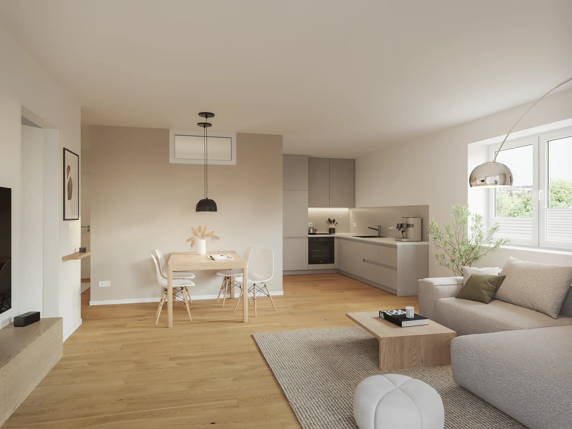 Interior visualization kitchen Lucia Quarter Building B unit 11 — architectural visualization Lüneburg