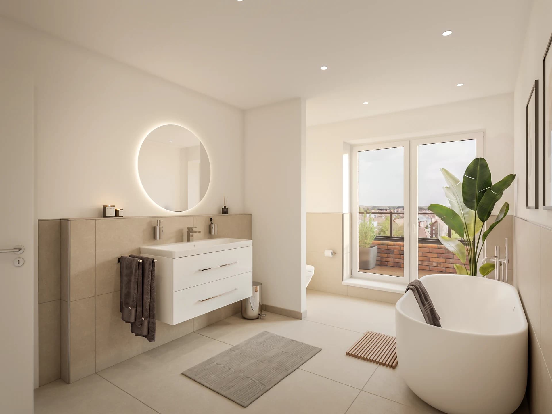 Interior visualization bathroom Lucia Quarter Building B — architectural visualization Lüneburg